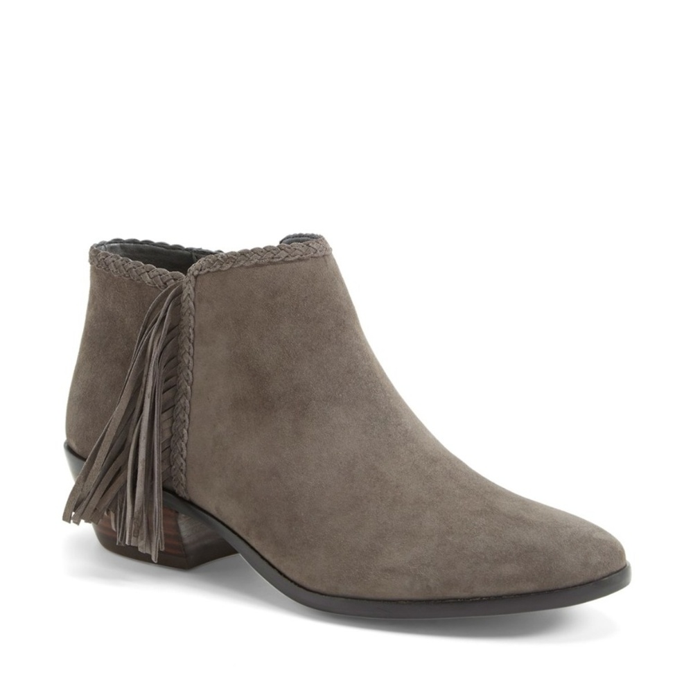 Sam Edelman Grey Suede Fringe booties shoes sz 7.5